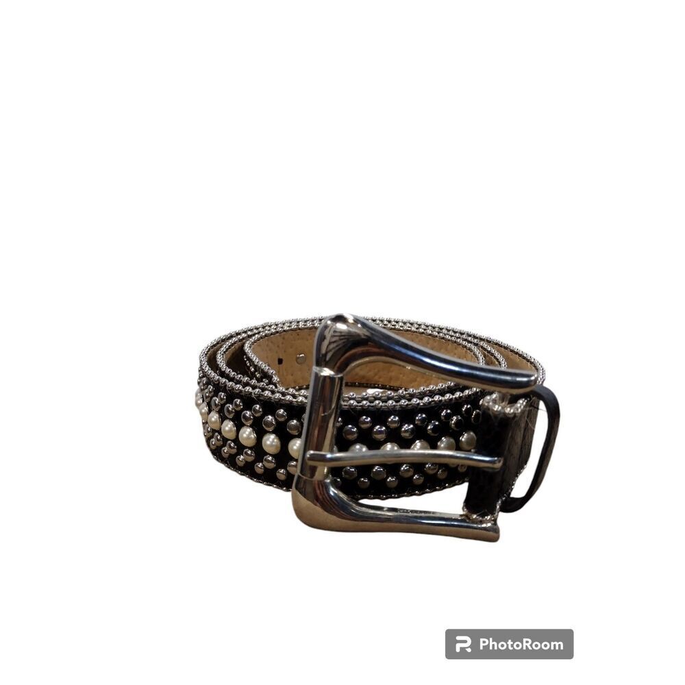 Black with white and silver rhinestone XL large‎ buckle